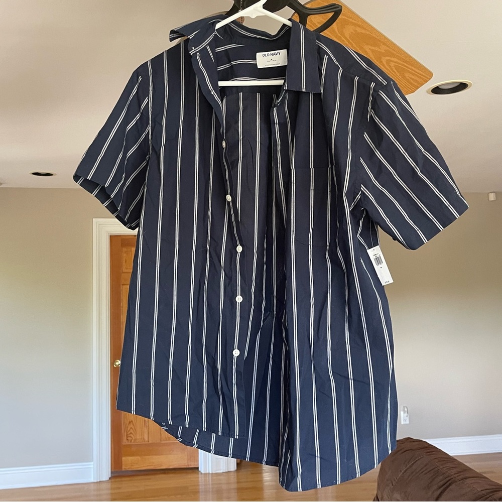 Navy & white striped button up